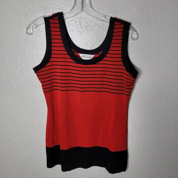 Exclusively Misook TwinSet Open Cardigan Tank Shell Knit red Black sz Small - Picture 4 of 9